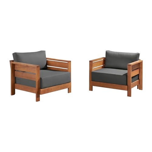 Alaterre Furniture Barton Outdoor Patio Chairs Set of 2 - Weather-Resistant Eucalyptus Wood Armchairs with Thick Cushions - Modern Outdoor Furniture Set for Patio, Porch, Deck, or Poolside (Natural)