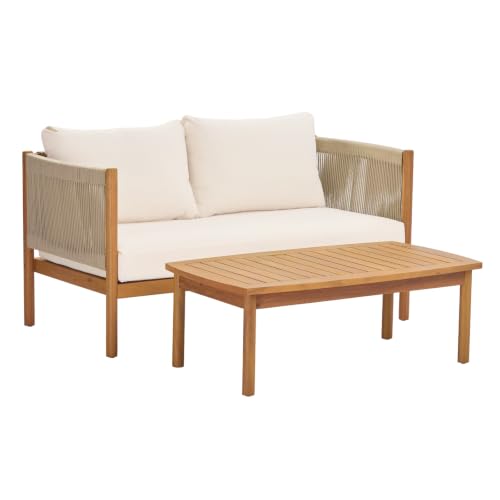 OYEFIT Outdoor Loveseat and Coffee Table Set, Acacia Wood 2-Piece Patio Set