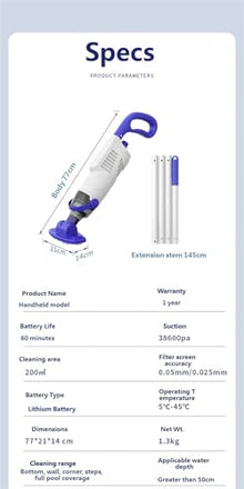 Cordless Handheld Pool Vacuum Rechargeable for Inground Above Ground