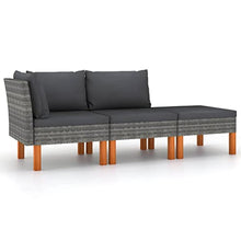 KPOUTRFG Modern Grey Poly Rattan Footstool with Eucalyptus Wood for Outdoor Use, Washable Cover Footstool for Comfortable Seating and Relaxation on Garden Patio Balcony, Grey for Outdoor