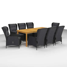 Molumvel 9 Piece Patio Dining Set. Acacia Wood Table & Reclining Chairs