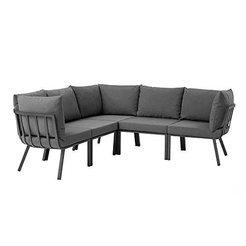 Lounge Sectional Sofa Chair Set, Aluminum, Metal, Grey Gray, Modern, Outdoor Patio Balcony Bistro