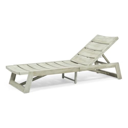 Noble House Maki Outdoor Acacia Wood Chaise Lounge Set of 4 Gray Wash