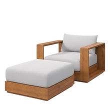 Outdoor Escape Gray 2-Piece Acacia Wood Armchair and Ottoman Set, Weatherproof Patio Furniture for Garden, Porch, Backyard