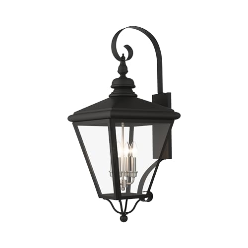 Livex 27374-04 Adams 4 Light Outdoor Wall Lantern Black/Brushed Nickel