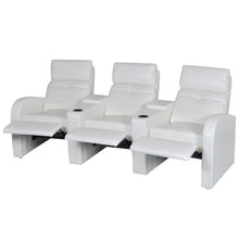 Fisinber 3-Seater Recliner Sofa White Faux Leather Manual Reclining Couch with Adjustable Armrests and Cup Holders Modern Home Theater Seating for Living Room Lounge