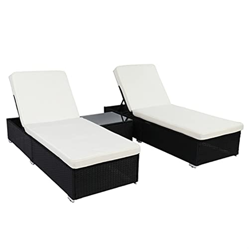 3Pcs Outdoor Furniture Set PE Rattan Iron Include 1 Coffee Table 2 Flat Bed Black 4-Wire Ideal for Patio Deck Poolside