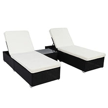 3Pcs Outdoor Furniture Set PE Rattan Iron Include 1 Coffee Table 2 Flat Bed Black 4-Wire Ideal for Patio Deck Poolside