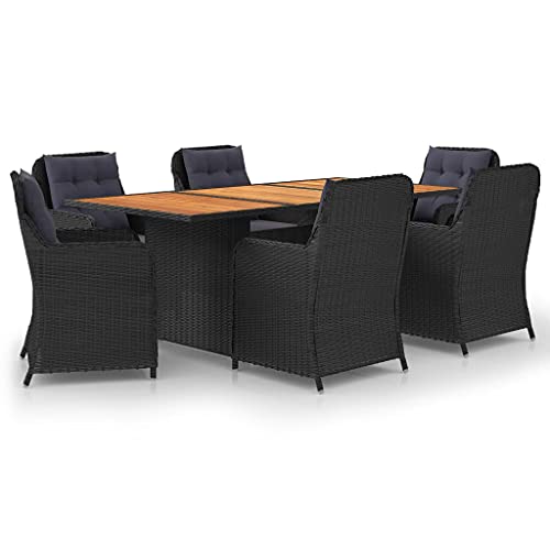 Heofavd 7 Piece Outdoor Dining Set BlackPowder-Coated Steel Frame with Acacia Wood Tabletop 78.7"x39.4" Patio Furniture Set for Garden Terrace and Balcony