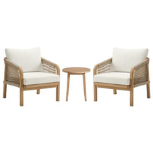 Alaterre Furniture Lusso 3 Piece Outdoor Patio Furniture Set - Weather-Resistant Eucalyptus Wood Patio Table and Chairs Set of 2 - Modern Outside Furniture Set for Porch, Deck, or Poolside (Natural)