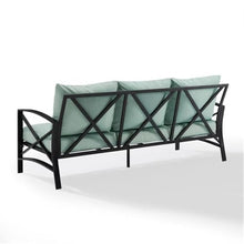 Afuera Living Outdoor Sofa, Metal Frame with Mist Green Polyester Cushions, Oil Rubbed Bronze Finish, Weatherproof, Comfortable Seating for 3, 79 in Wide Patio Couch, Balcony or Porch Furniture