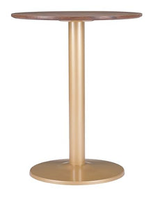 Alto Bistro Table Brown & Gold, Brown Dining Table, Modern Style, Faux Wood MDF Round Shape Tabletop, Steel, Indoor Dining, 23.6" W x 23.6" D x 29.9" H