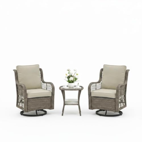 3 Pieces Patio Furniture Set, Outdoor Swivel Glider Rocker Chairs Set of 2
