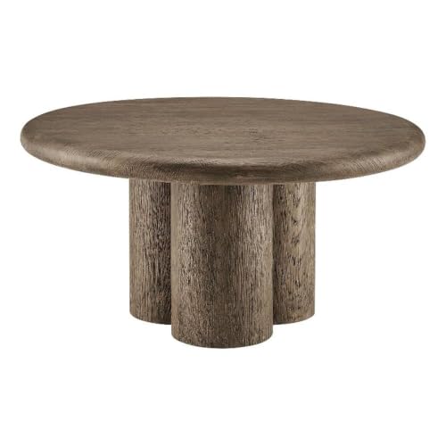 Modway Tori 31 Inch Round Concrete Outdoor Coffee Table in Weathered Walnut - Modern Patio Table for Backyard, Balcony, Sunroom, Deck, Or Indoors