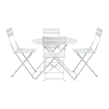 Pemberly Row 36" Folding Metal Bistro Table, White Finish, Round Design with 2" Umbrella Hole, Powder Coated Durable Metal, Space-Saving Outdoor Patio Table for Dining or Leisure Use