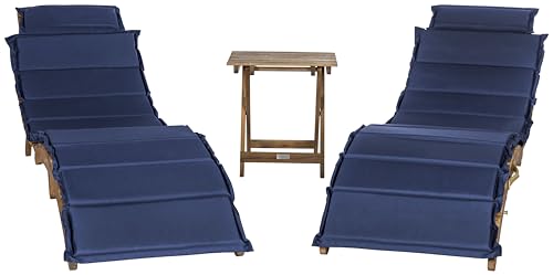 SAFAVIEH Outdoor Pacifica Wood Chaise Lounge Set of 3, PAT7020C