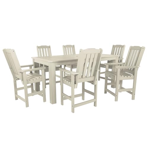 Highwood AD-ST7LH2CO5BA-WAE Lehigh 7pc Rectangular Counter Height Dining Set 84" x 42", Whitewash