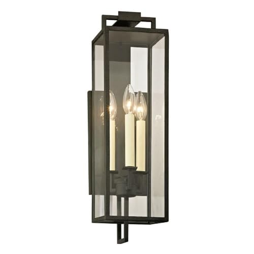 Troy Lighting Beckham 3-Light Wall Sconce | Forged Iron Finish | Made of Hand-Worked Iron | Wet-Rated for Outdoor Use | 6" W x 21.5" H Profile | B6382-FOR
