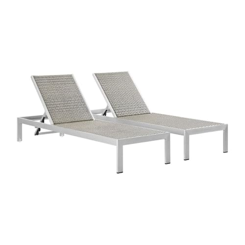 Outdoor Escape Gray Aluminum Chaise Lounge Set of 2, Durable Weatherproof Construction, Comfortable Cushioned Seats, Sleek Modern Design for Patio, Garden