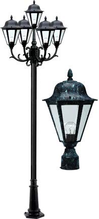 DABMAR LIGHTING GM1305-LED16-VG-FR Daniella Post Light Fixture w/Frosted Glass 5 X 16 Watt LED Lamp 85-265 Volts, Verde Green
