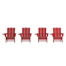 BizChair Adirondack Chairs Set of 4 with Cup Holders, Weather Resistant Poly Resin Red