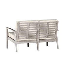 Kaimei Eucalyptus Loveseat for Patio, Deck or Backyard, Deep Seating with Cushions, Driftwood Gray Finish and Navy Cushions