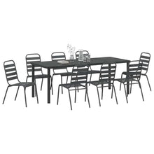 Molumvel 9-Piece Garden Dining Set, Powder-Coated Steel Patio Furniture, Outdoor Table and 8 Chairs for Backyard, Anthracite