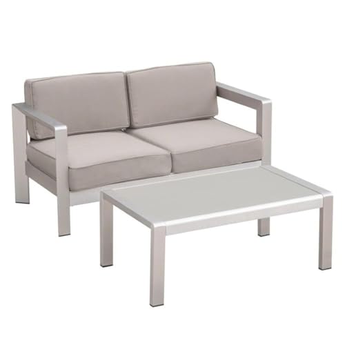 Afuera Living 2 Piece Outdoor Aluminum Loveseat Set Silver