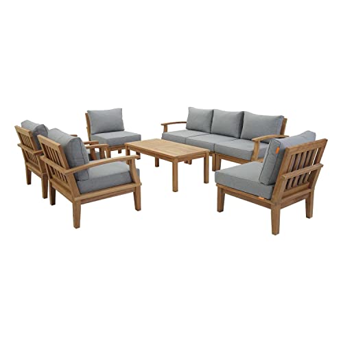 Modway EEI-1479-NAT-GRY-SET Marina Premium Grade A Teak Wood 8-Piece Outdoor Patio Furniture Set, Natural Gray