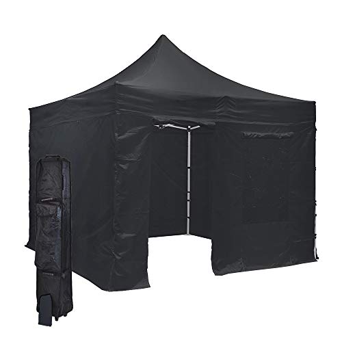 Vispronet Black 10x10 Steel Canopy Tent Kit - Resists Up to 25mph Wind Gusts - Includes Water Resistant Door and Window Wall, 3 Full Sidewalls, Canopy Storage Bag, and Stake Kit