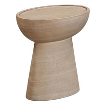 Pemberly Row Indoor/Outdoor Side Table, Faux Travertine Stone, Beige Finish, 18 in x 17.8 in x 12 in, Handmade Durable Patio End Table, Modern Eclipse Design for Living Room or Outdoor Spaces