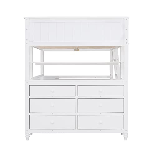 Harper & Bright Designs Full Size Loft Bed with Desk and Storage Drawers White