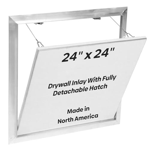 Best 24" x 24" Drywall Inlay Access Panel - Invisa Hatch™ Wall and Ceiling Access Door, 5/8" Drywall Insert, Fully Detachable Hatch, Touch Latches, Open Pin Hinge, Aluminum Mill Finish, BA-IVH