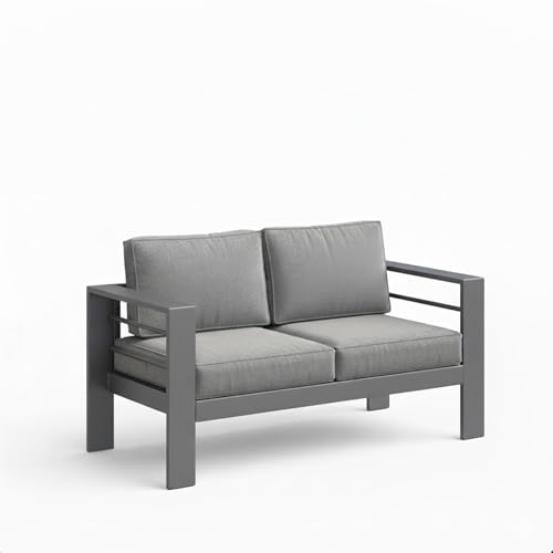 Seeheool 52" All-Weather Metal Loveseat Patio Sofa with Thick Gray Cushions & Gray Frame