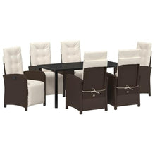 WHOPBXGAD 7-Piece Brown Poly Rattan Outdoor Dining Set with Cushions, Patio Furniture Set with Tempered Glass Table for Garden, Backyard, Balcony - Modern All-Weather Seating Group for 6 Persons