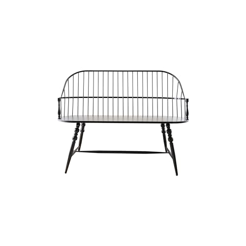 Creative Co-Op Metal Slatted Bench with Turned Legs, Black Finish