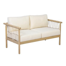 Seeheool Light Teak Acacia Wood Beige Rope, Oversized Outdoor Lounge Loveseat for Patio, Backyard with Cream Cushions