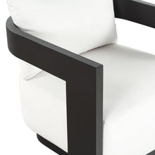 SAFAVIEH Couture Outdoor - Leilani Barrel Back Lounge Chair - Dark Grey & White Removable Cushion - Modern Aluminum Patio Chair for Deck, Porch & Backyard, 16.9" Seat Height (CPT4028A)