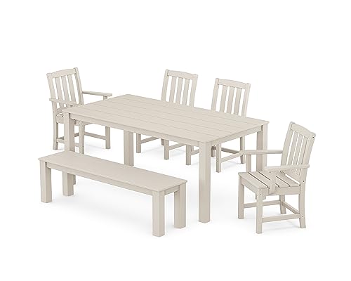 Trex Outdoor Furniture Cape Cod 6-Piece Parsons Dining Set with Bench in Sand Castle