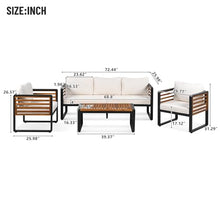 Merax Large Size 4-Pieces Outdoor Wood Sofa, Conversation Set for 5 Person, with Removable Cushions, Waterproof & UV-Resistant, Modern Patio Garden Set, Beige