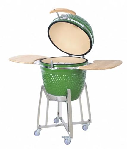 JOSOGO 21 Inch Ceramic Charcoal Smoker BBQ Grill, Outdoor Round Ceramic Grill for Backyard Patio Home Party Cooking(Green)