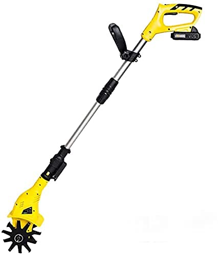 Tiller Rotavator Cordless, 20V Portable Electric Hand Tiller with Rechargeable Battery and Charger, 97-127Cm Adjustable Handle, Hand Held Soil