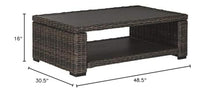 Afuera Living Outdoor Wicker Patio Coffee Table, 48 x 30 in, Brown Resin Wicker, Aluminum Frame and Tabletop, All-Weather Design, Lower Shelf, Rustproof Finish, Perfect for Patio or Outdoor Seating