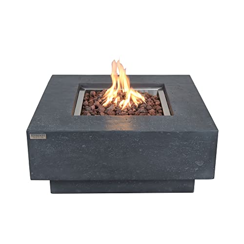 Elementi Manhattan 36 Inch Concrete Outdoor 45,000 BTU Square Natural Gas Ignition Patio Fire Pit Table with Lava Rock and Canvas Cover, Dark Grey, (OFG103DG-NG)