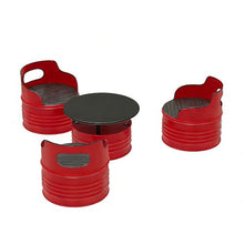 JOSOGO Industrial Barrel Table and Chairs, Heavy-Duty Metal Patio Furniture with PU Leather Cushions, Round Coffee with Storage for Balcony Game Room(K)
