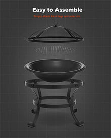 Fire Pit Wood Burning Steel BBQ Grill Firepit Bowl with Mesh Fire Pit Outdoor Fireplace for d Camping Picnic