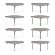 SHADOW TRADE 72 Inch Gray Round Folding Table, Heavy Duty Plastic Banquet Table with Gray Steel Legs, Blow Molded Portable Dining Table for Events, Parties, Catering, Indoor Outdoor Use (Set 8 Pack)