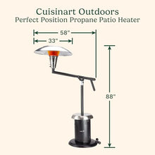 Cuisinart Perfect Position Propane Patio Heater, 38,200 BTU Powerful Directional Stainless Steel Outdoor Heater with Hidden Tank and Drink Table, Swivel Arm and Reflective Heat Shield