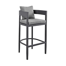 Armen Living Argiope Modern Outdoor Patio Bar Table and Stools Set 5 Piece Dark Grey