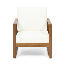 Christopher Knight Home Nyla 3-Piece Acacia Wood Lounge Chair Outdoor Set of 2 and MGO Round Side Table, Patio Accent Chairs with Cushions, Outdoor Patio Furniture Set, Antique White+Teak+Beige